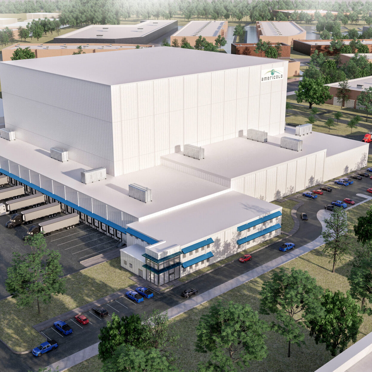 Americold Gateway Phase I in Atlanta, Georgia. Rendering or future cold storage building
